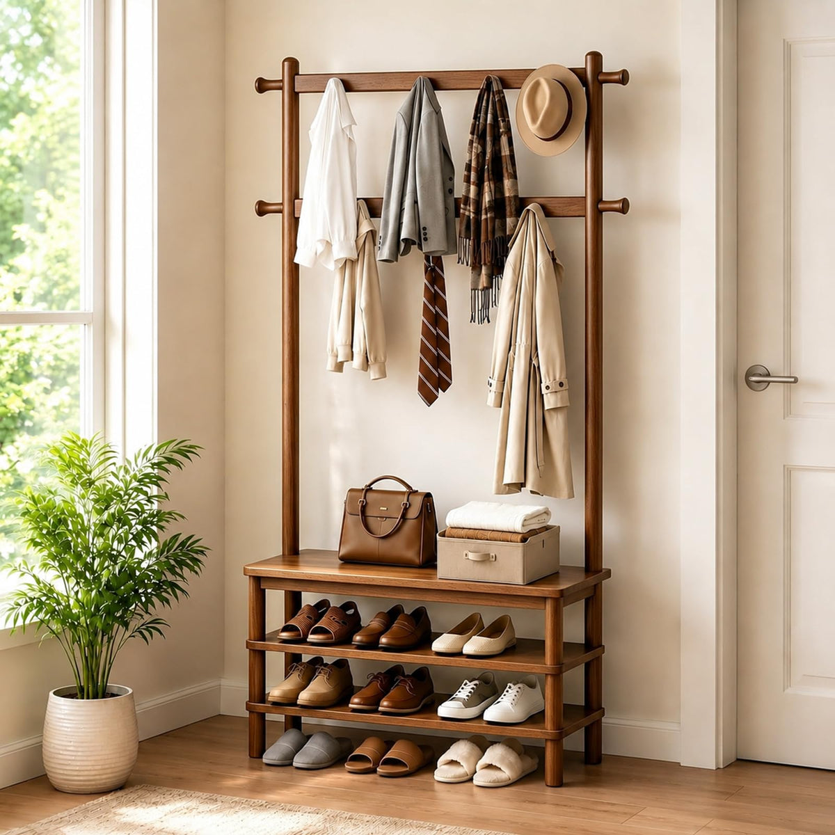 Solid Wood Hall Tree with Bench