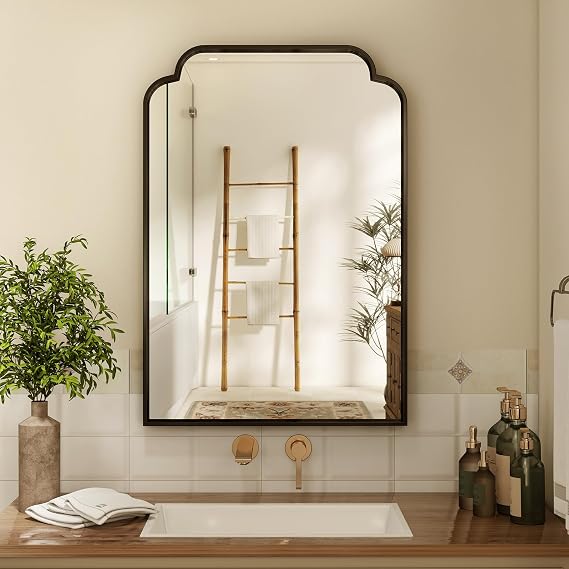 Scalloped Arch Wall Mirror with Metal Frame