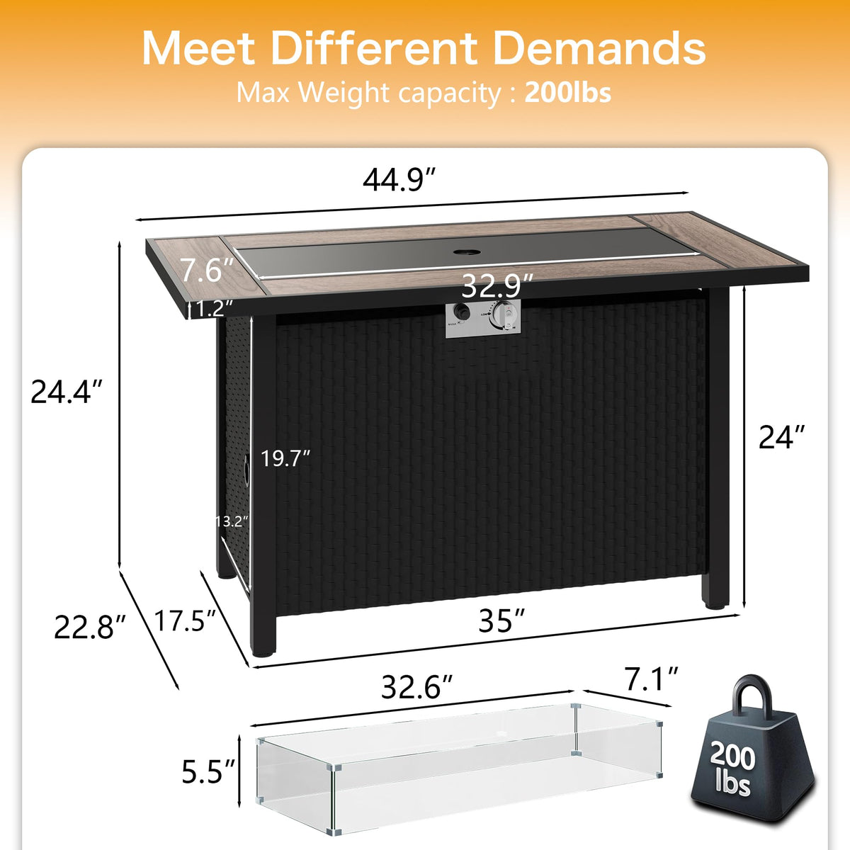 Rectangular Propane Fire Pit Table