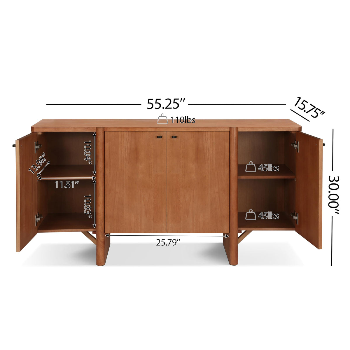 Wood Buffet Sideboard with Adjustable Shelves