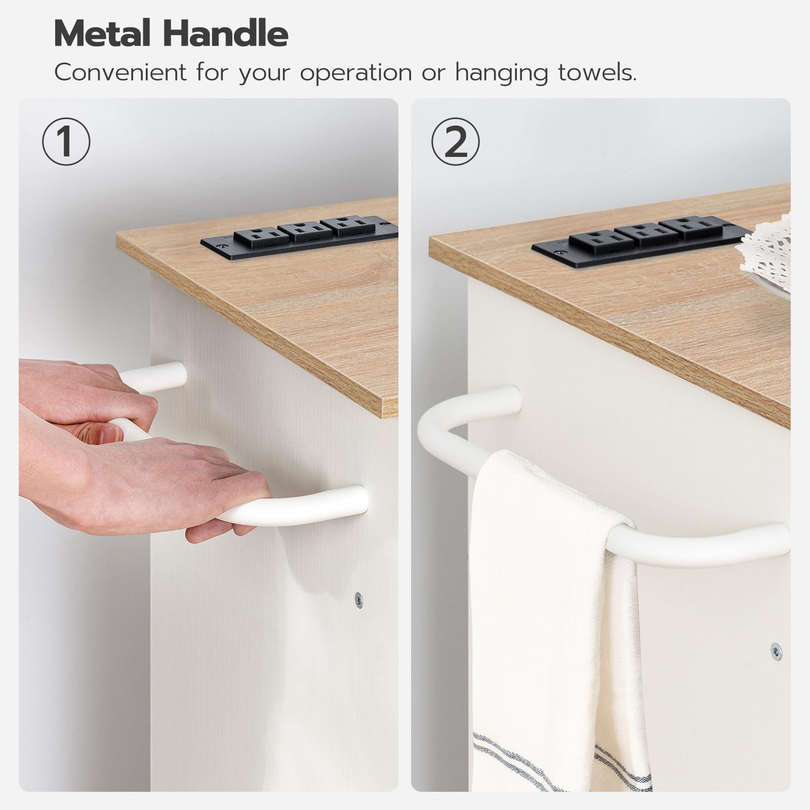 Rolling Kitchen Island Cart with Power Outlet
