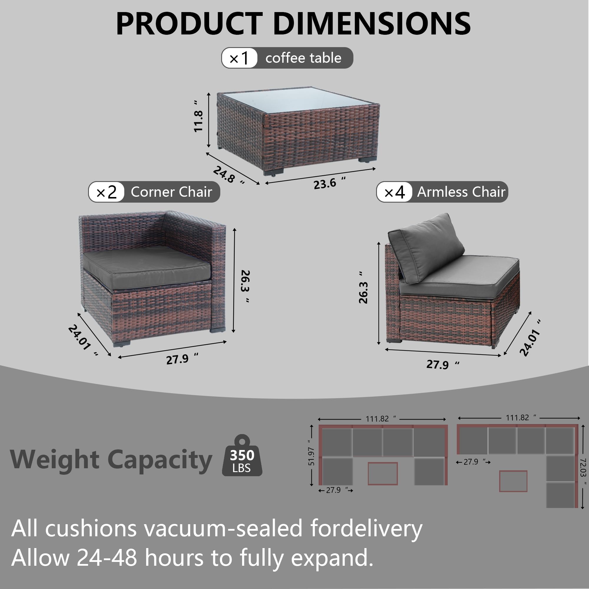 7-Piece Outdoor Sectional Sofa Set with Glass Table & Rain Cover