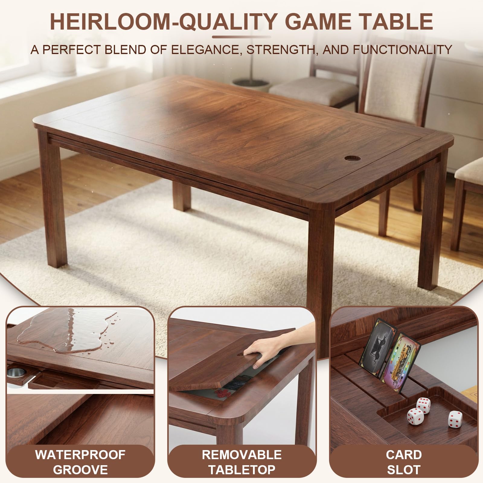 Solid Wood Board Game & Dining Table