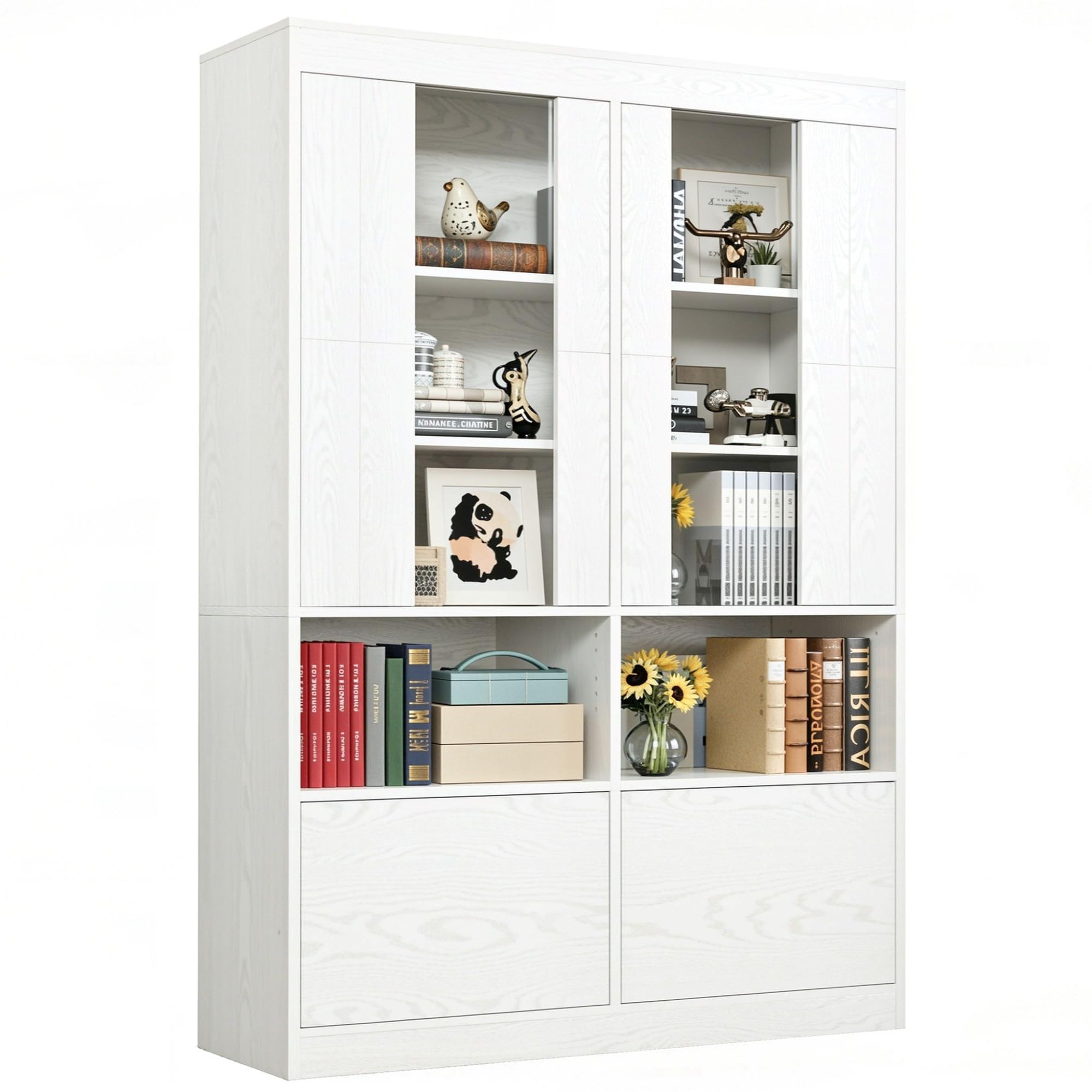 IRONCK Bookshelves and Bookcases with Doors, 71 Inch Tall Bookshelf with Storage, Book Shelf with 4 Cabinets, Display Shelves with Acrylic Doors for Living Room, Home Office