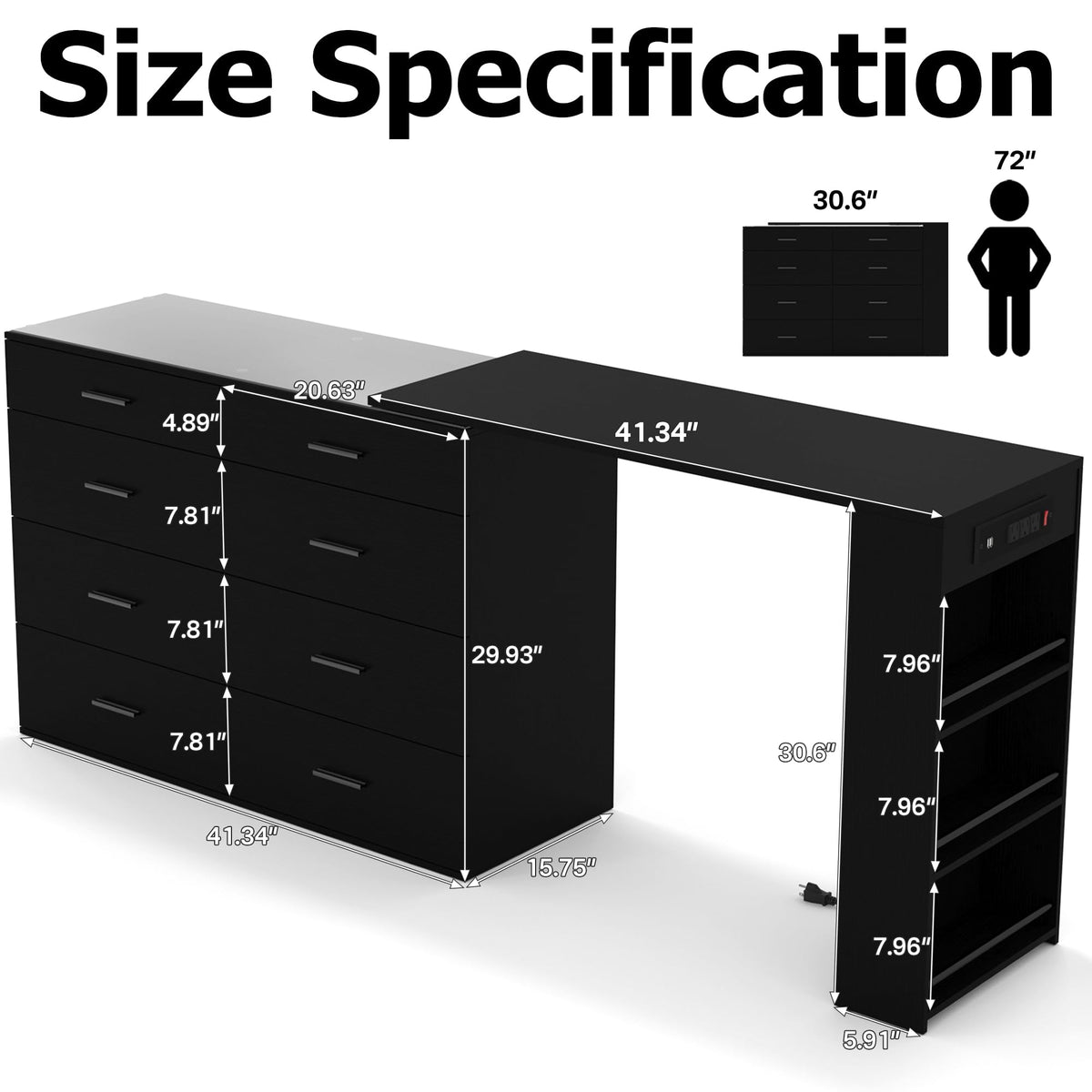 Adjustable LED Vanity with 8 Drawers