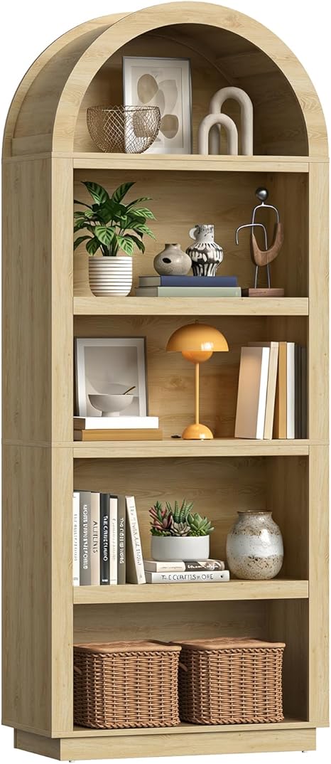 76" Arched Bookshelf 5-Tier with Adjustable Shelves