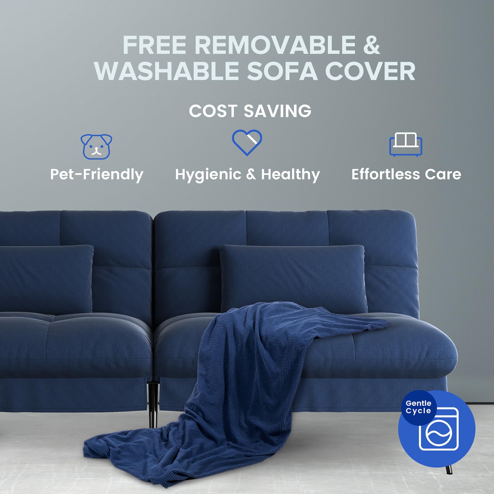 Convertible Futon Sofa Bed with Adjustable Backrest