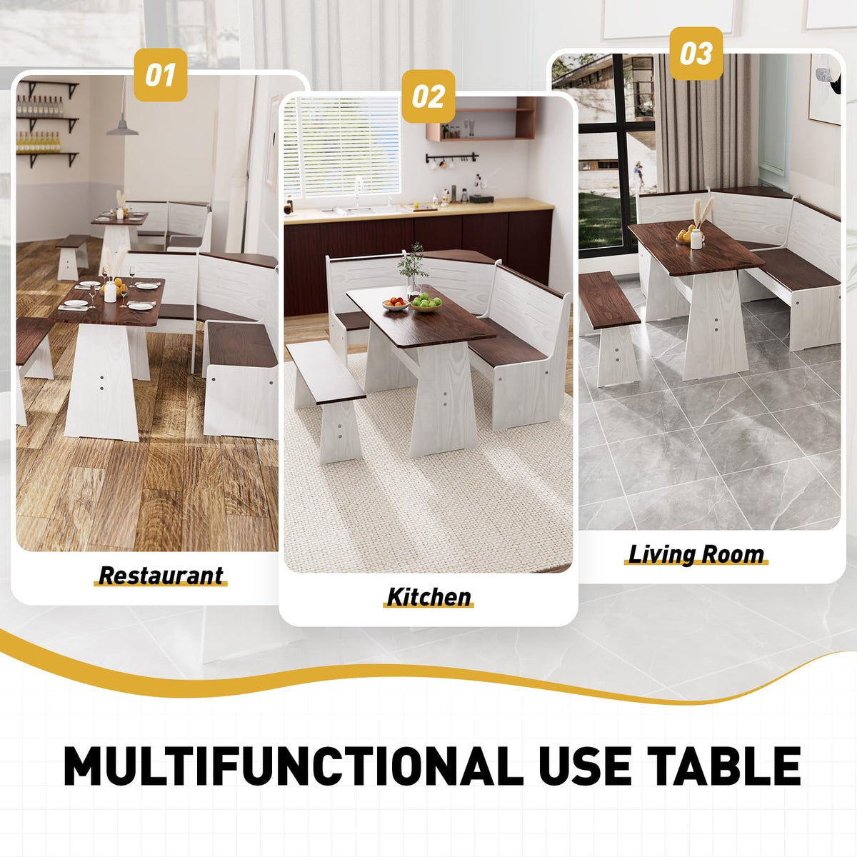 Breakfast Nook Table Set Kitchen - Corner Dining Table Set for 4-6 people