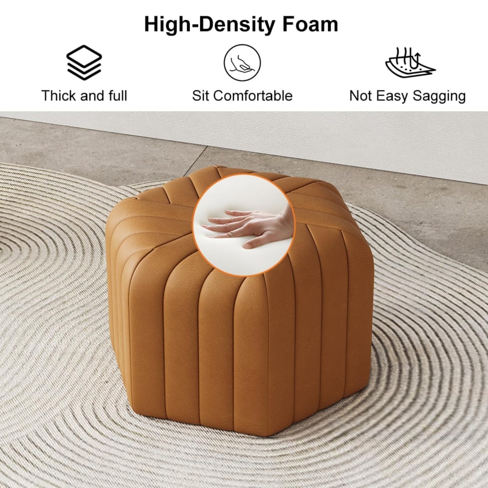 homary 18.5" Hexagonal Pouf Ottoman Upholstered, Velvet Footrest Rest Stools Modern Sofa Footrest Entryway Shoe Changing Stool, Low Coffee Table Footstool for Living Room/Bedroom/Entrway-Brown