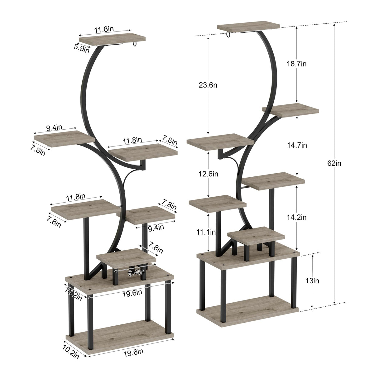 Plant Stand Indoor with Grow Light - 2 Pack Tall Large Lighted Plant Shelf