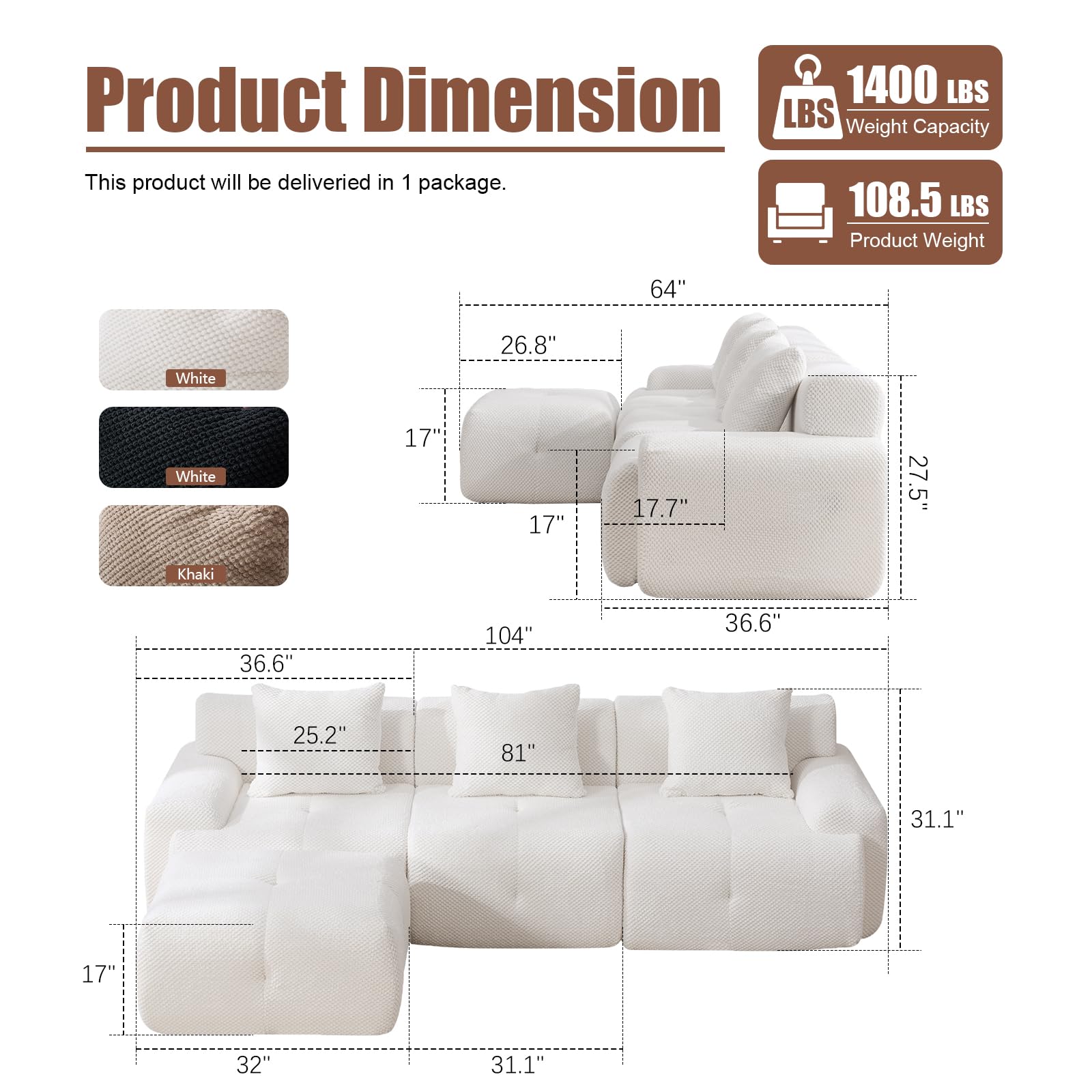 L-Shaped Modular Sectional Sofa with Ottoman