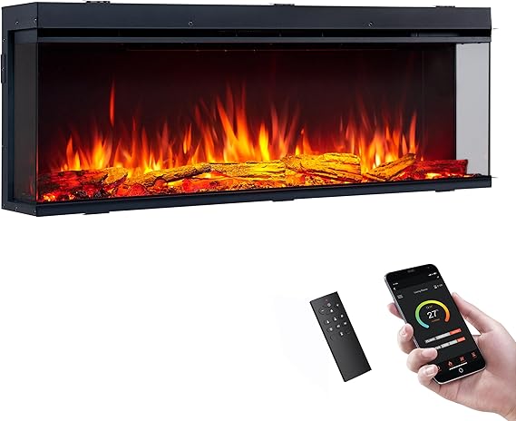 Built-In Electric Fireplace Insert, 1-3 Sided View, Smart Wi-Fi