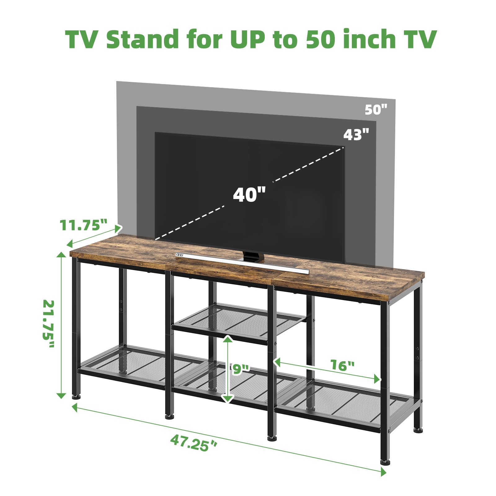 Simple Trending TV Stand for 50 Inch TVs, Entertainment Center with Open Storage Shelves, Media Console Table for Living Room, Rustic Brown