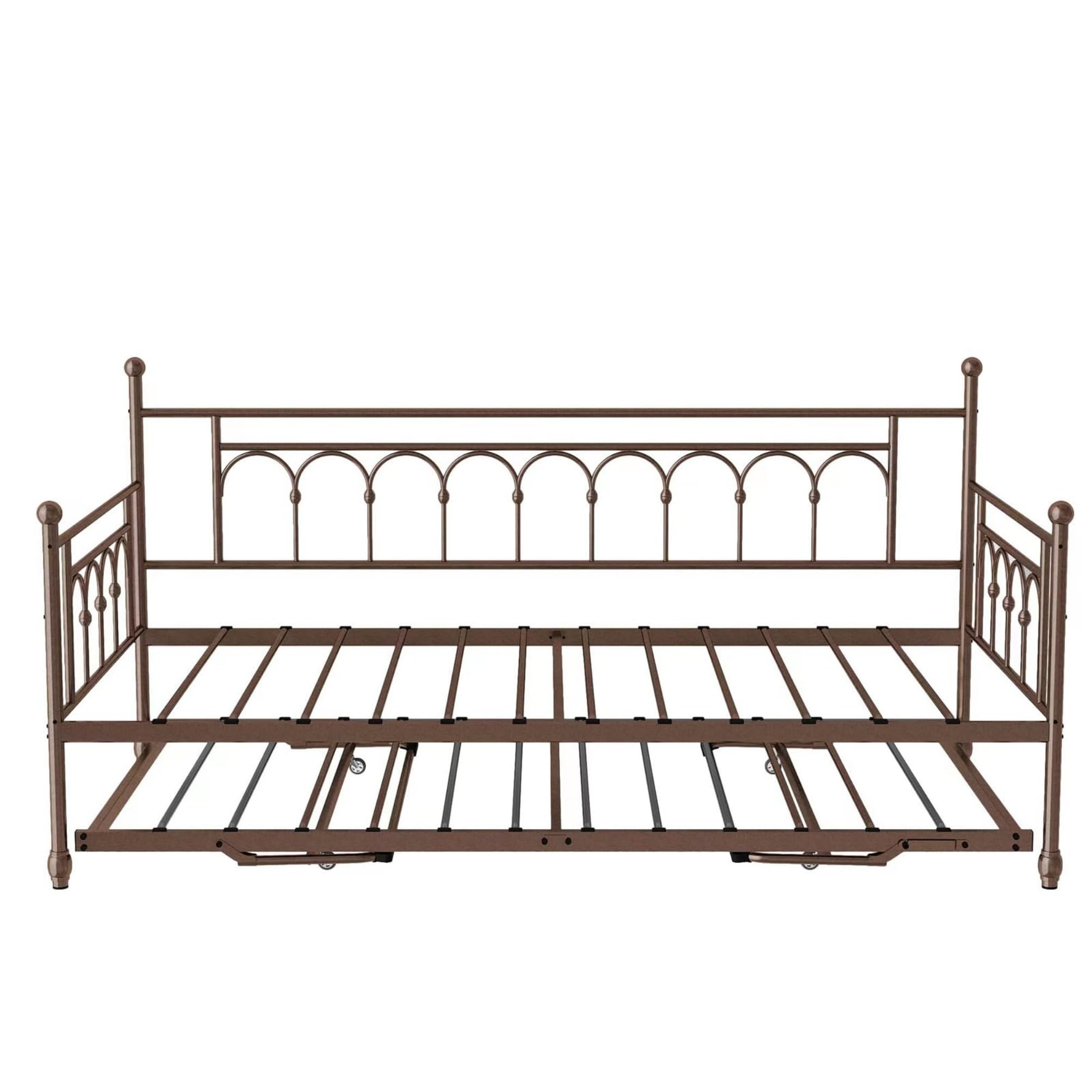 FULLJOJOR Metal Twin Daybed with Trundle, Stylish Day Bed with Trundle Bed Twin, Versatile Daybeds and Fold-Up Trundle Set for Guest Room, Home Office Twin Trundle Bed Frame,Bronze