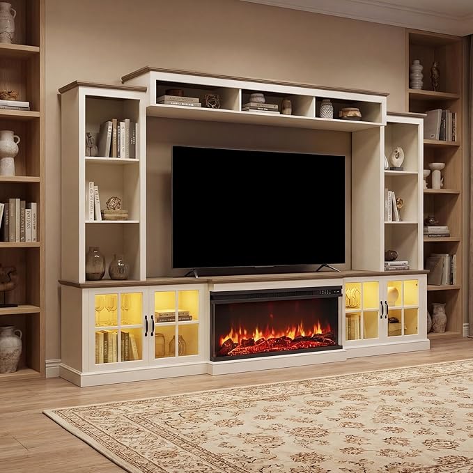 Farmhouse TV Stand with Electric Fireplace