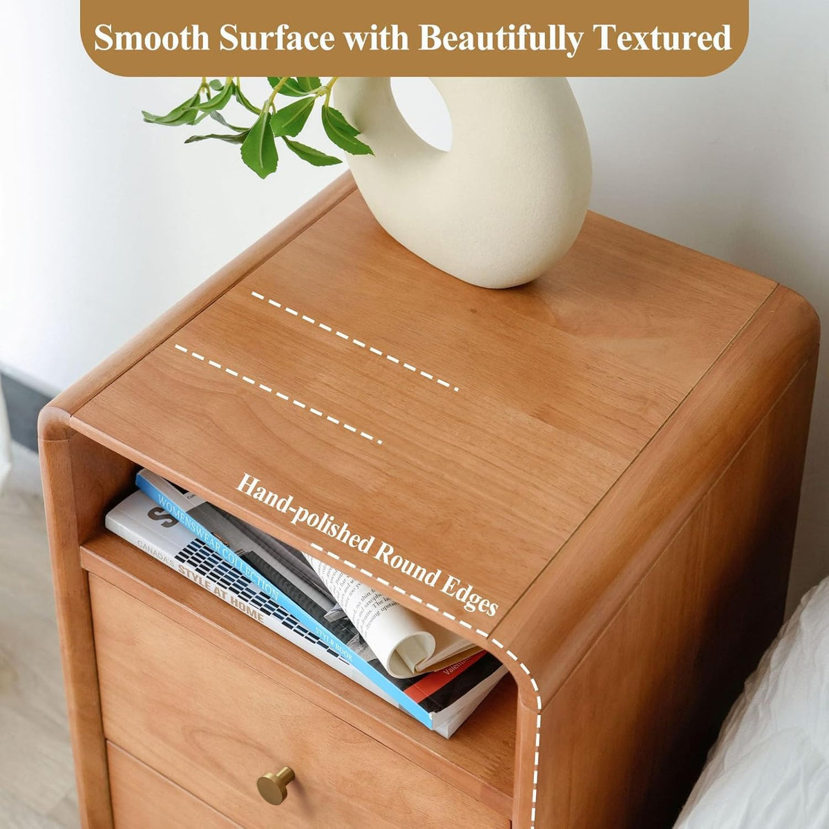 Solid Wood 2-Drawer Nightstand
