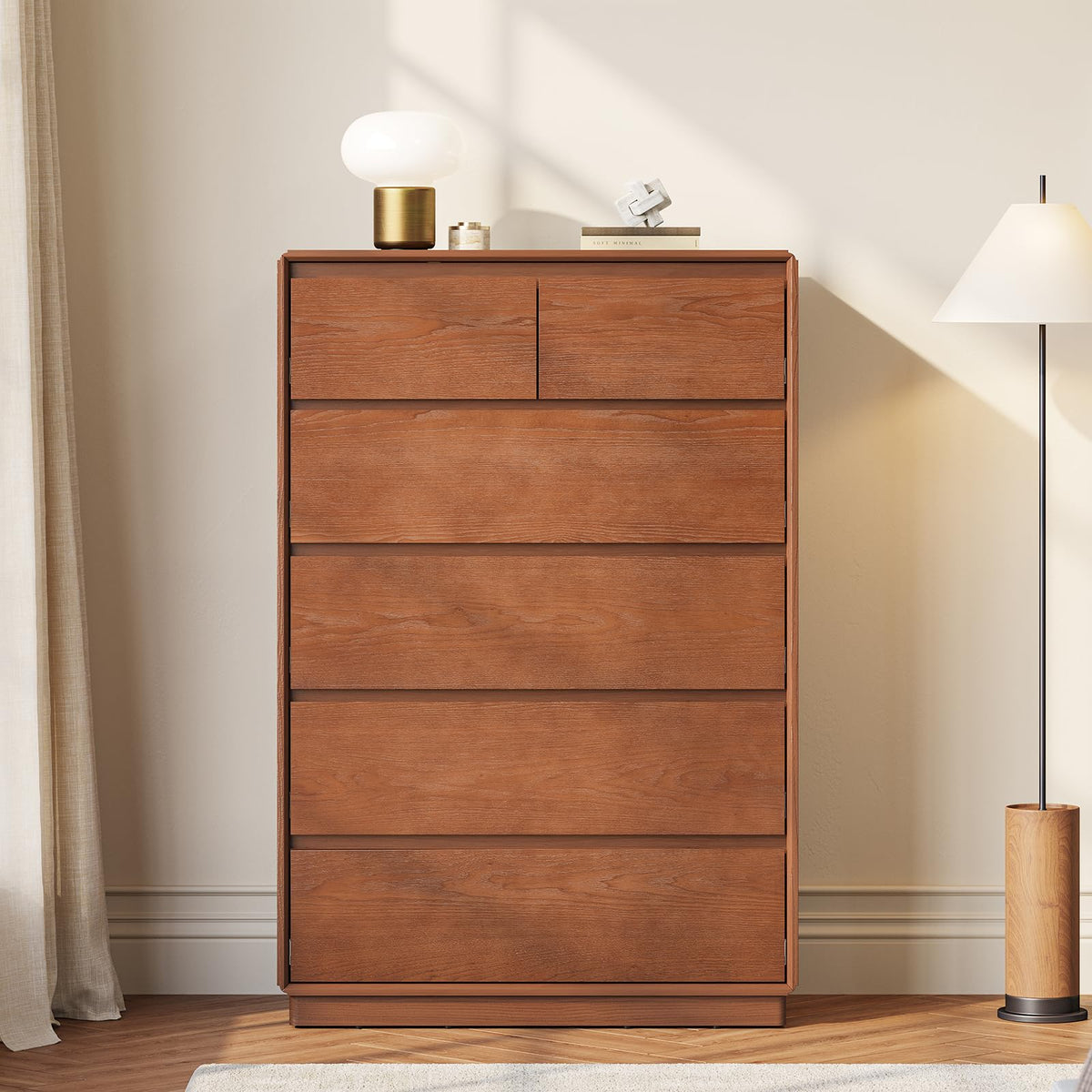 SUCSSRICH Solid Wood Dresser, 45.3" Tall Mid Century Modern Dresser, Brown