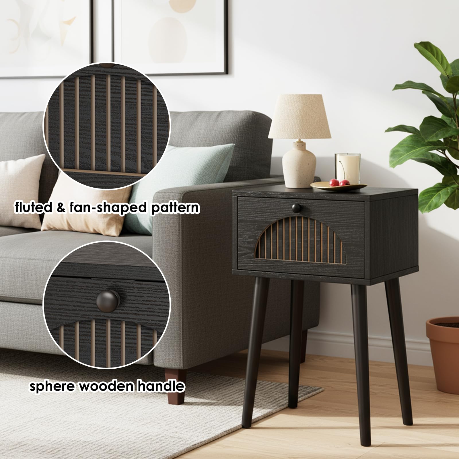 Nightstands Set of 2 with Fluted Door