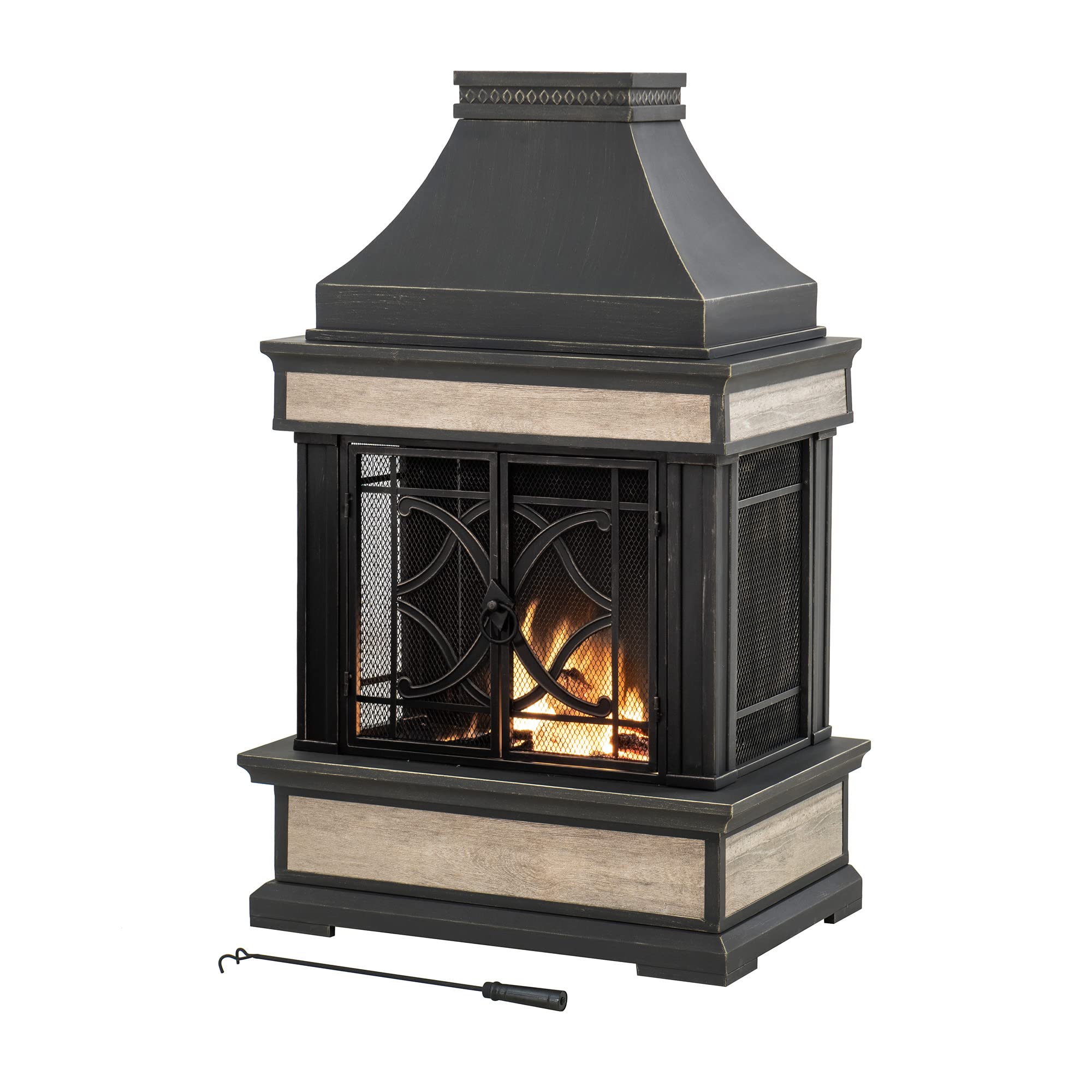Outdoor Wood-Burning Fireplace with Chimney & Ceramic Tile