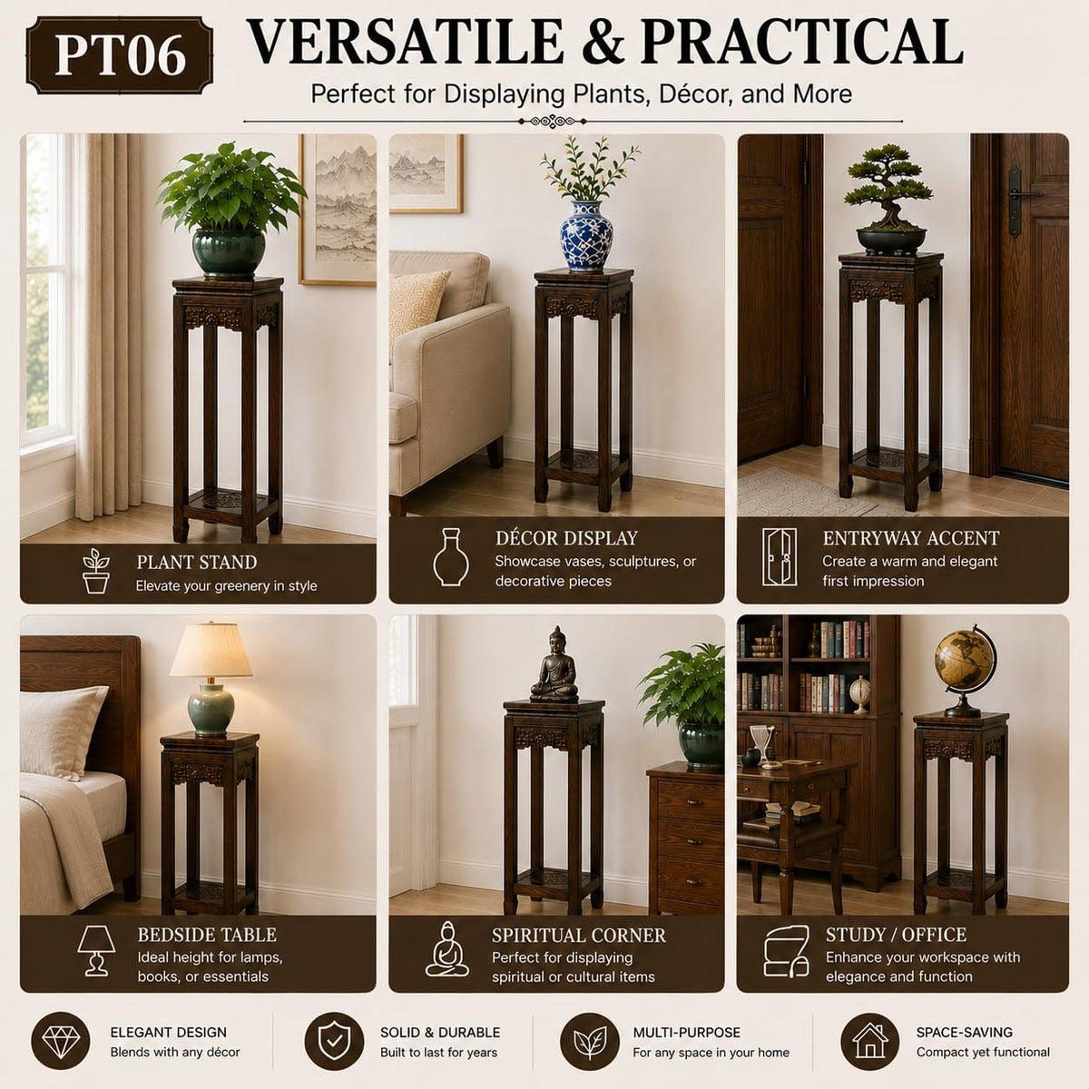 Festcool 27.5" Rosewood Plant Stand, Square Display Pedestal Table