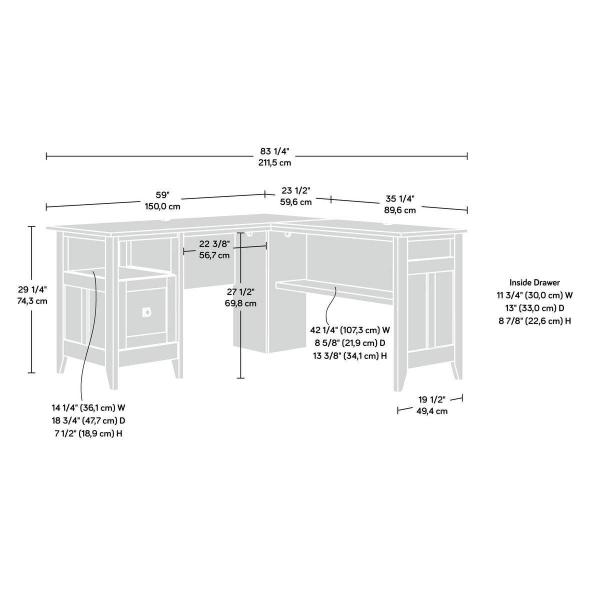 Sauder August Hill L-Shaped Corner Desk with Storage Drawer and Open Shelf for Home Office, in Dover Oak finish