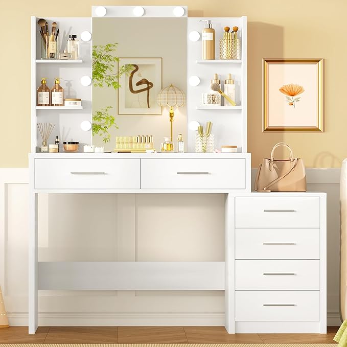 Makeup Vanity Desk with LED Mirror & Charging Station
