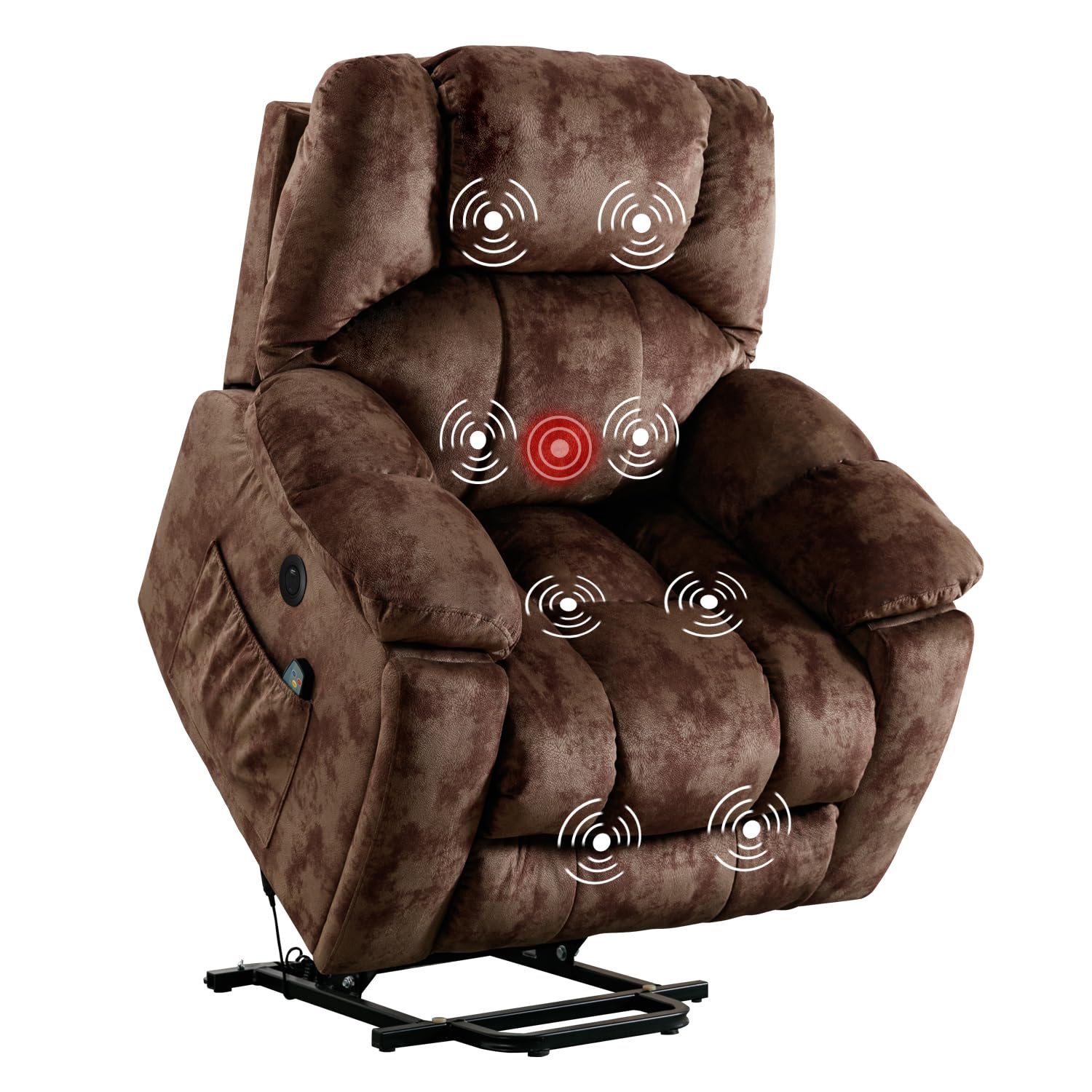CANMOV Large Power Lift Recliner with Massage and Heat for Elderly, Heavy Duty Lift Recliner for Seniors with USB Port, 2 Hidden Cup Holders (Camel Brown)