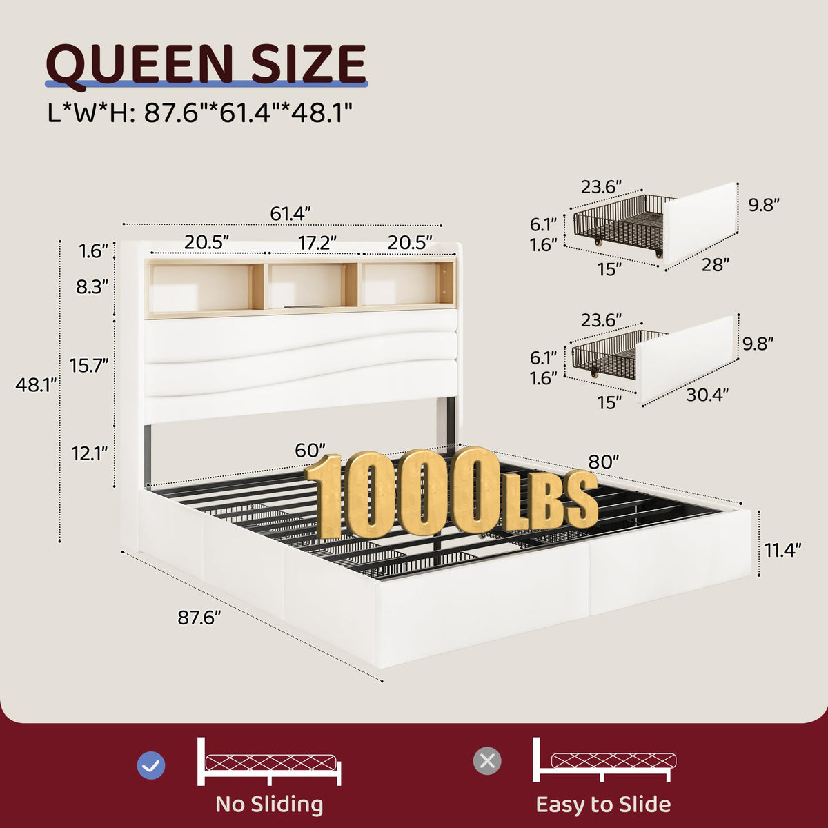 Queen Upholstered Storage Bed Frame