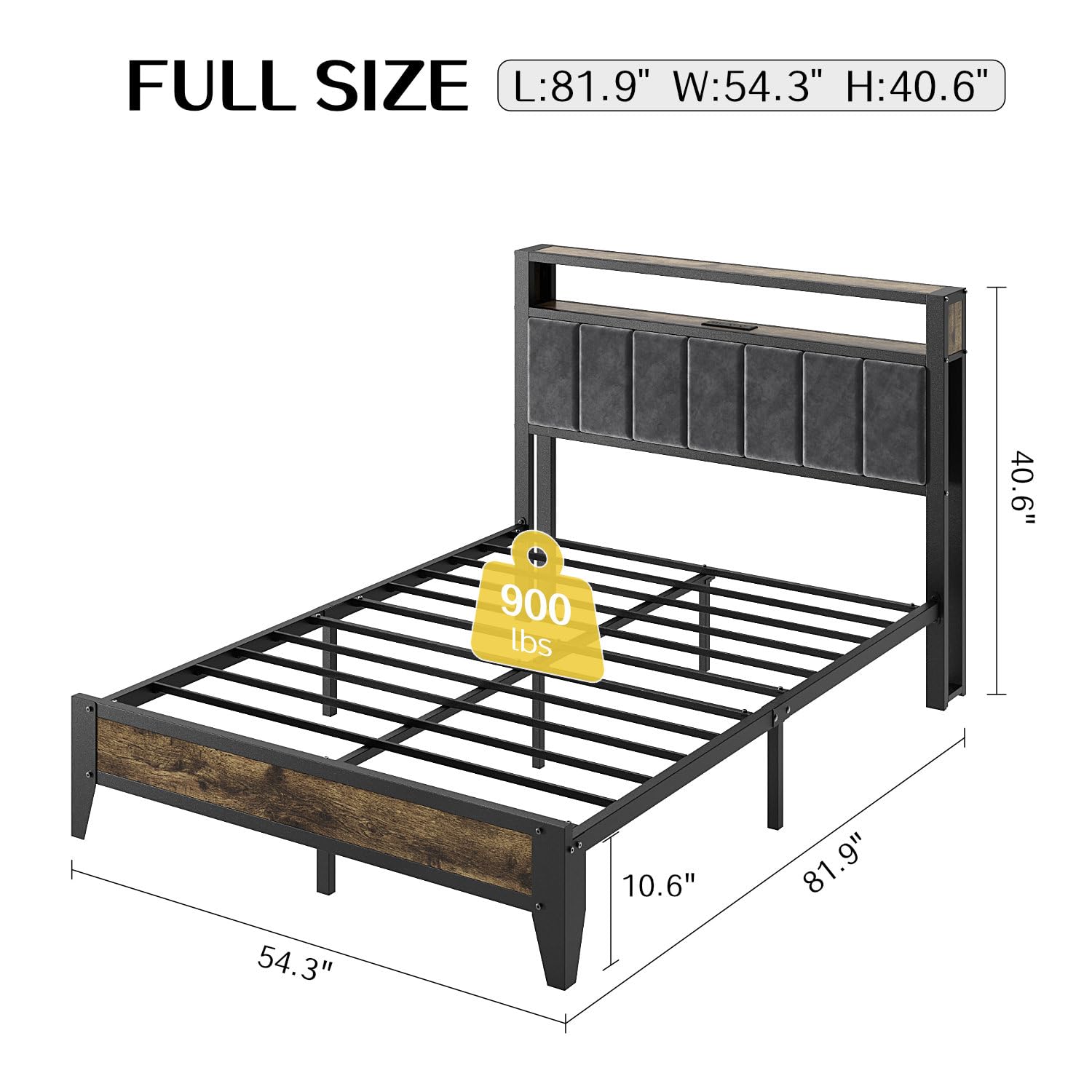 Metal Platform Bed Frame with LED Headboard & Charging Station