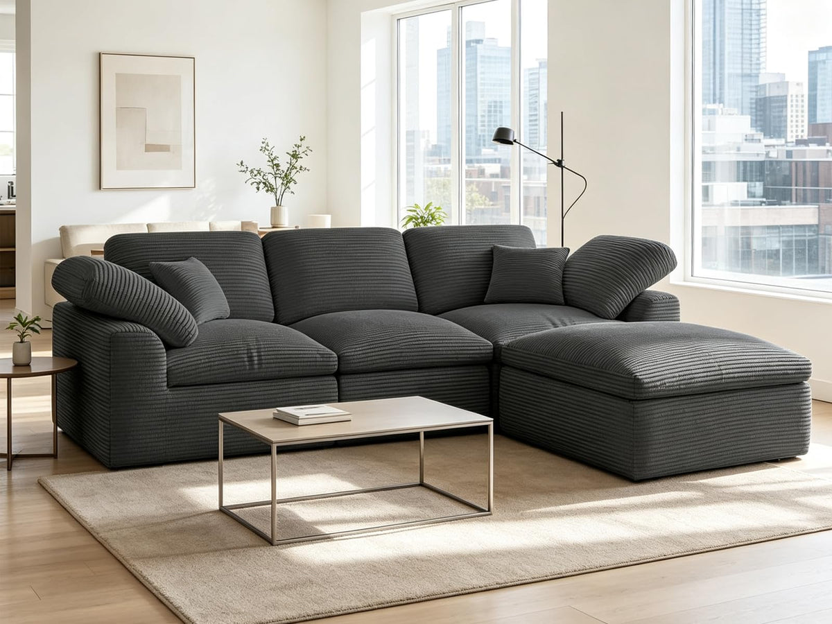 Corduroy Modular Sectional Sofa with Ottoman