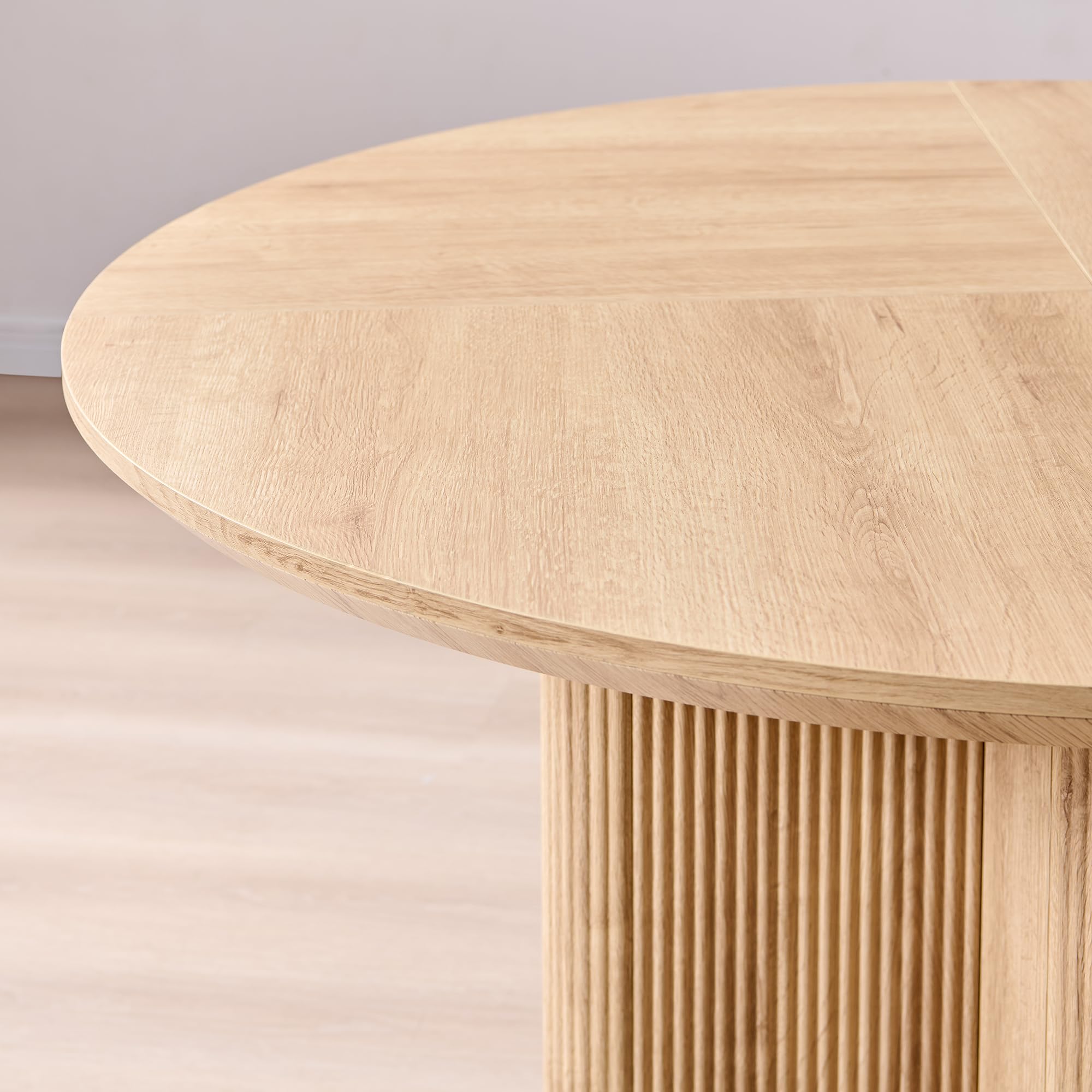 T4TREAM 47" Fluted Round Dining Table for Kitchen Living Room, Natural Oak