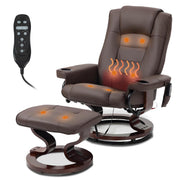 WENTUM Massage Recliner with Ottoman, Swivel Wood Base, Accent Chair, Faux PU Leather Lounge Chair with Footrest for Living Room Bedroom, Brown