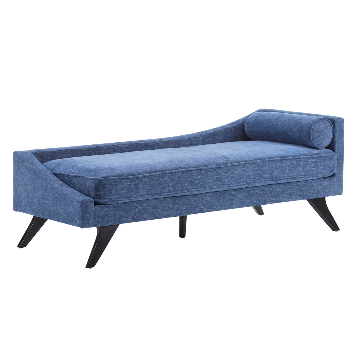 Christopher Knight Home Cagle Upholstered Loveseat Sofa with Splayed Legs, Birch Wood Frame Lounge Chair, Living Room Chaise Lounge Chair Indoor, Soft Lounge Sofa with Rolled Accent Pillow, Navy Blue