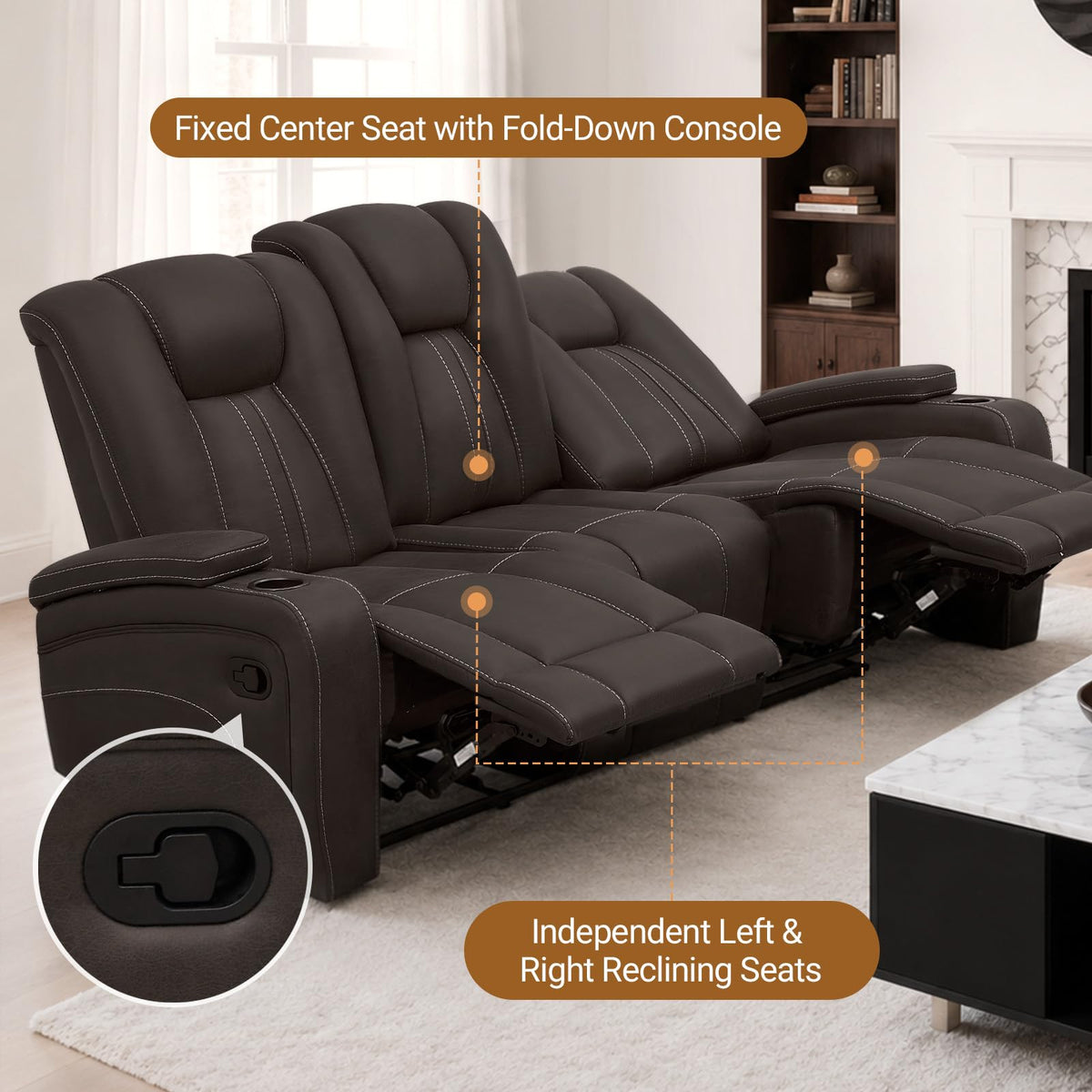 Brown Microfiber Reclining Sofa