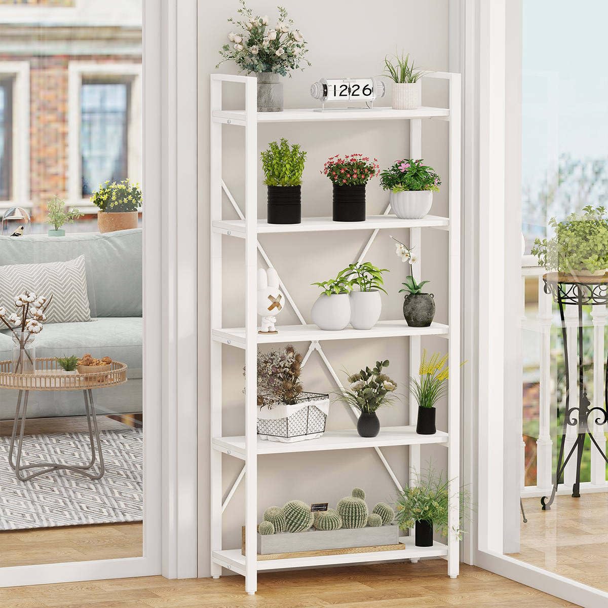 5-Tier White Oak Bookshelf