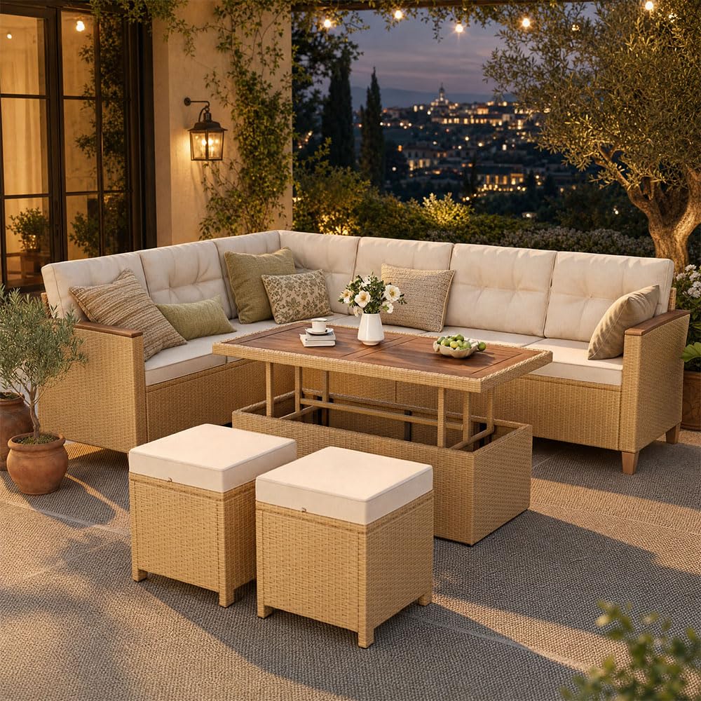 HERA'S HOUSE 8 Piece Sctional Wicker Patio Furniture Set with Ottomans