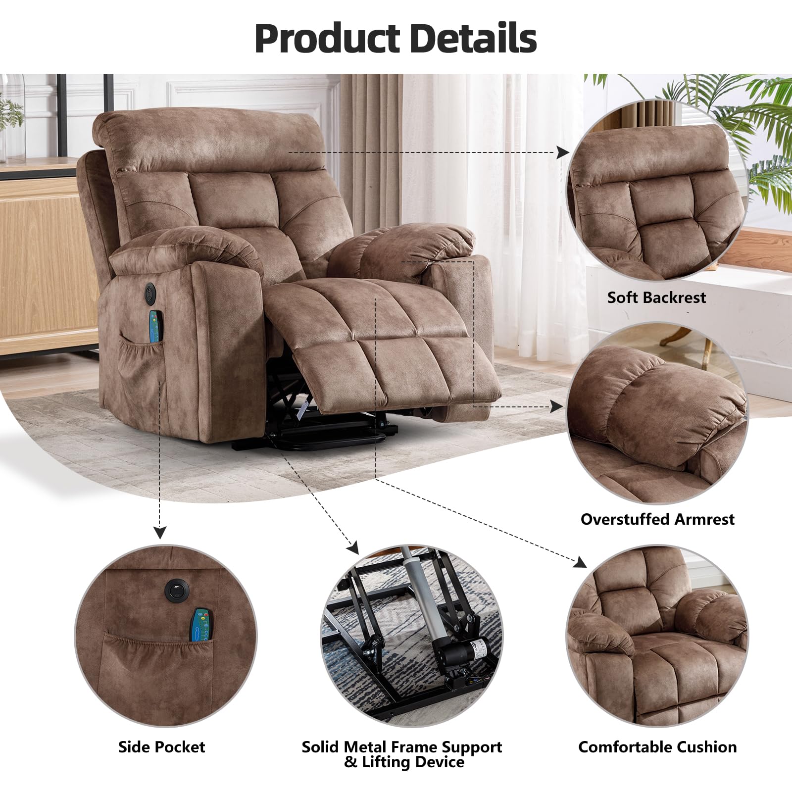 Power Lift Recliner Chair with Massage & Heat