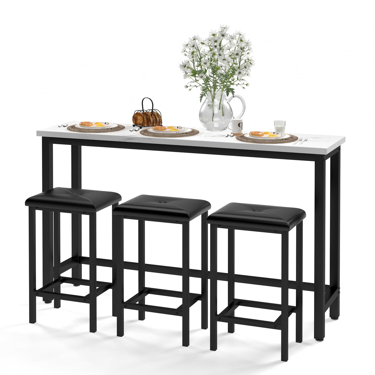 Faux Marble Bar Table Set with 3 Stools