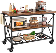 3-Tier Rolling Kitchen Island with Pipe Legs