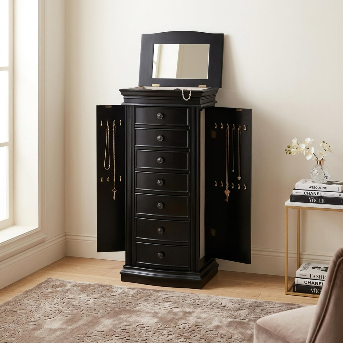 Black 7-Drawer Jewelry Armoire