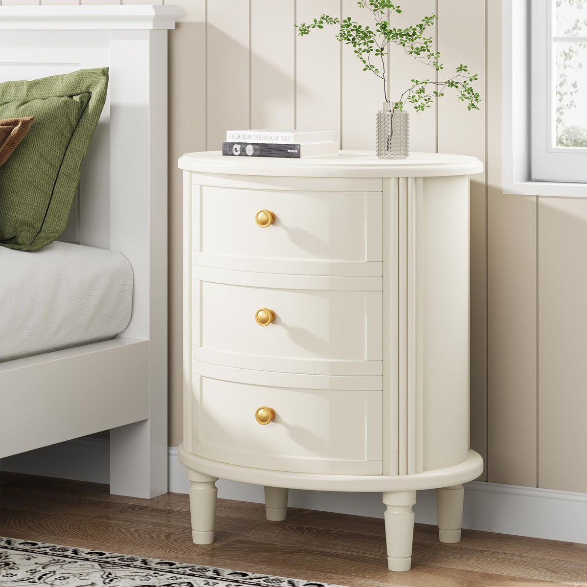 Cream 3-Drawer Nightstand
