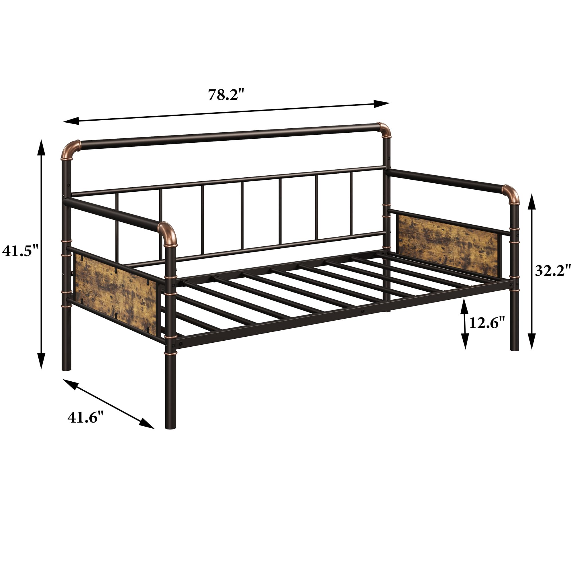Garvee Metal Daybed Frame Twin Size, Heavy Duty Day Bed with Classic Headboard and Steel Slat Support, Sofa Bed Platform for Living Room Guest Room, No Box Spring Needed，Brown