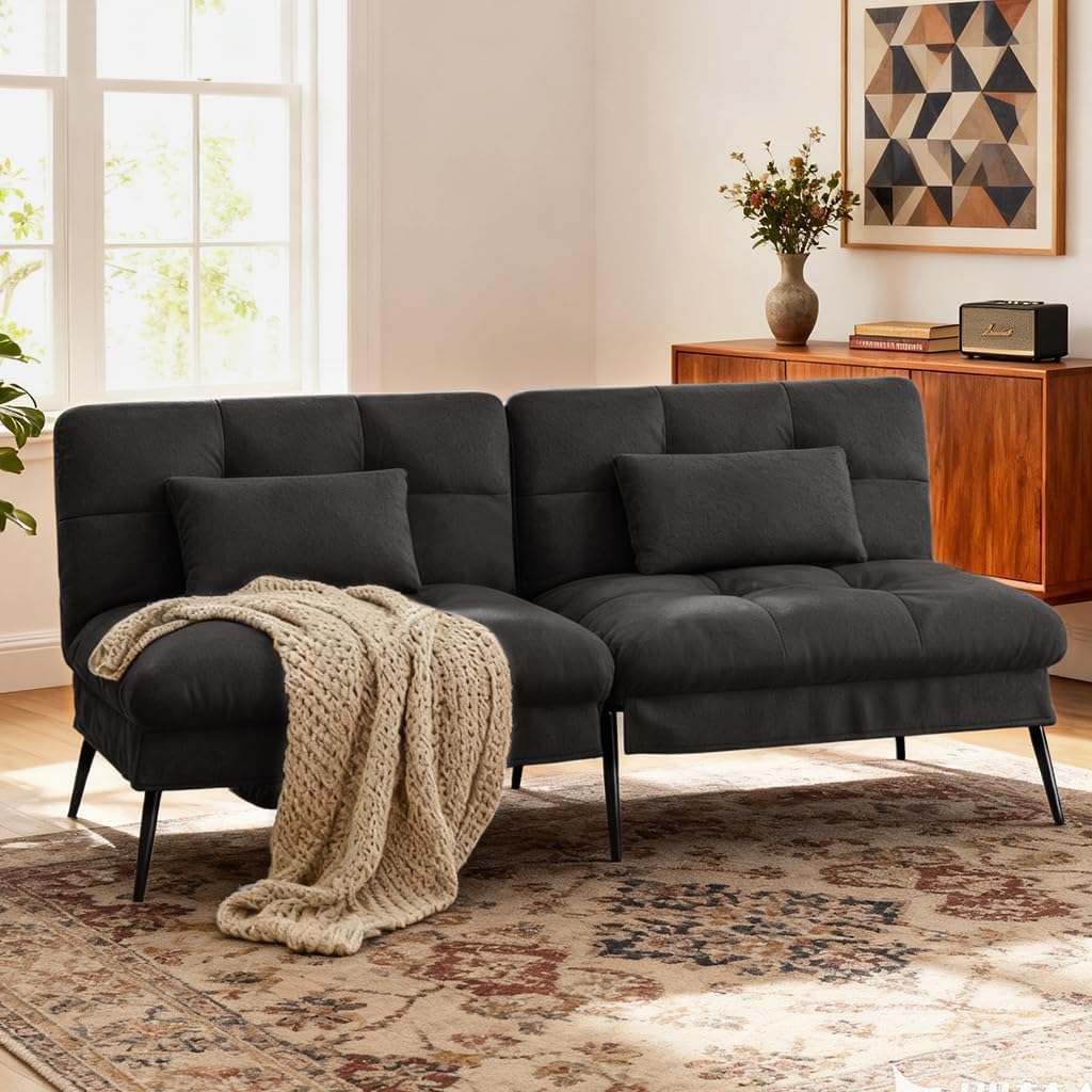 COMHOMA 72″ Convertible Futon Sofa Bed, Adjustable Backrest, Black