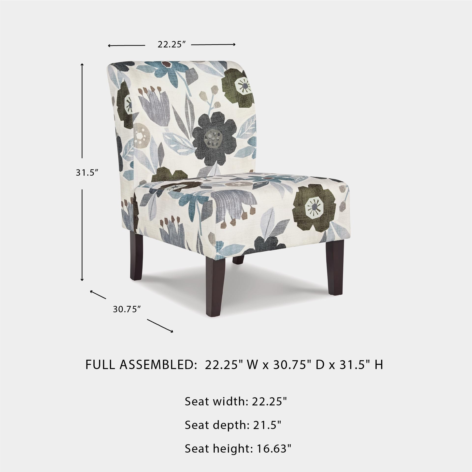 Floral Armless Accent Chair – White, Blue & Gray