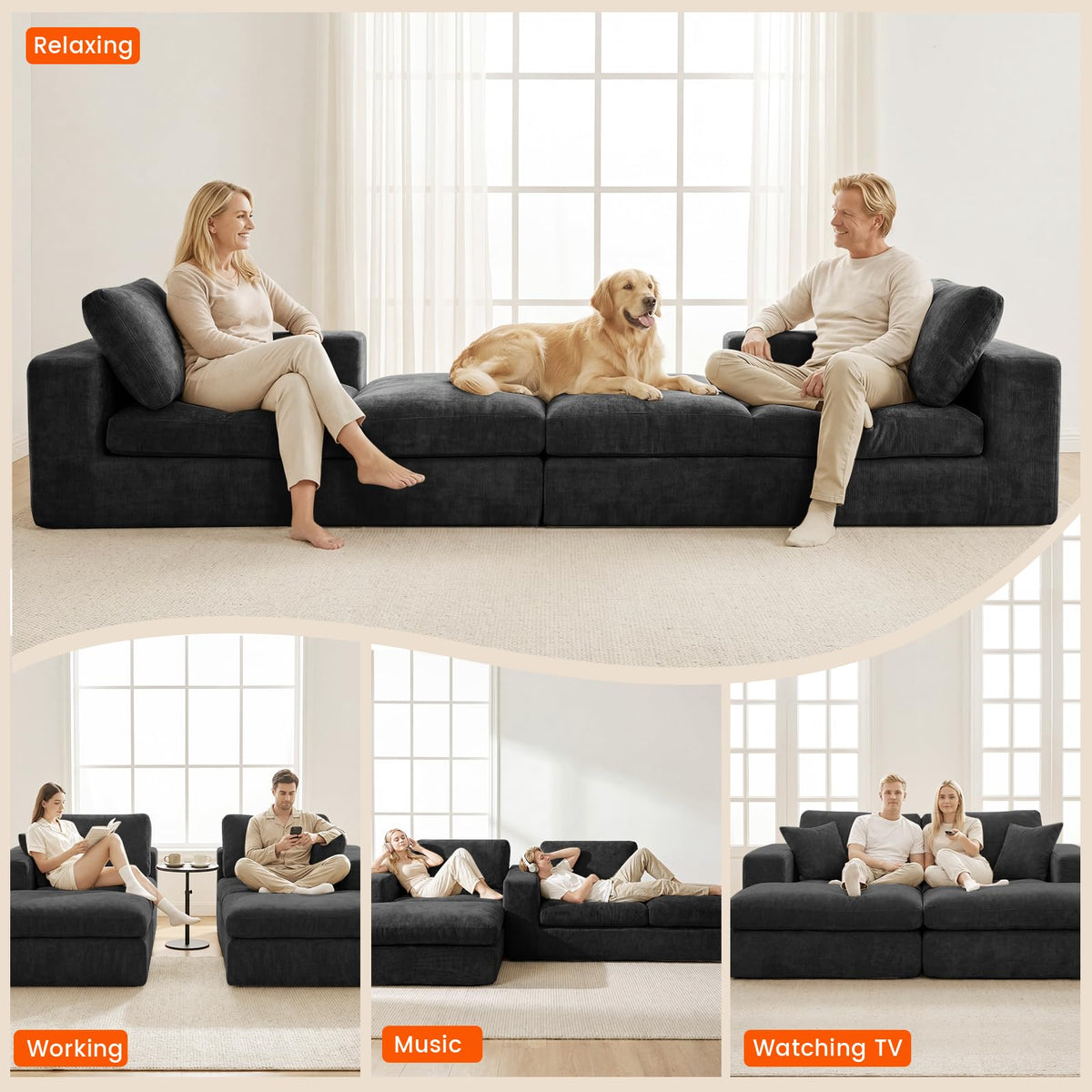 Mifnas 81" Oversized Double Chaise Lounge Chair, Cloud Boneless Sofa Bed