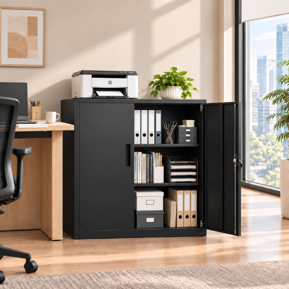 SFTORMAS Metal Storage Cabinet with Locking Doors,Small Office Cabinet