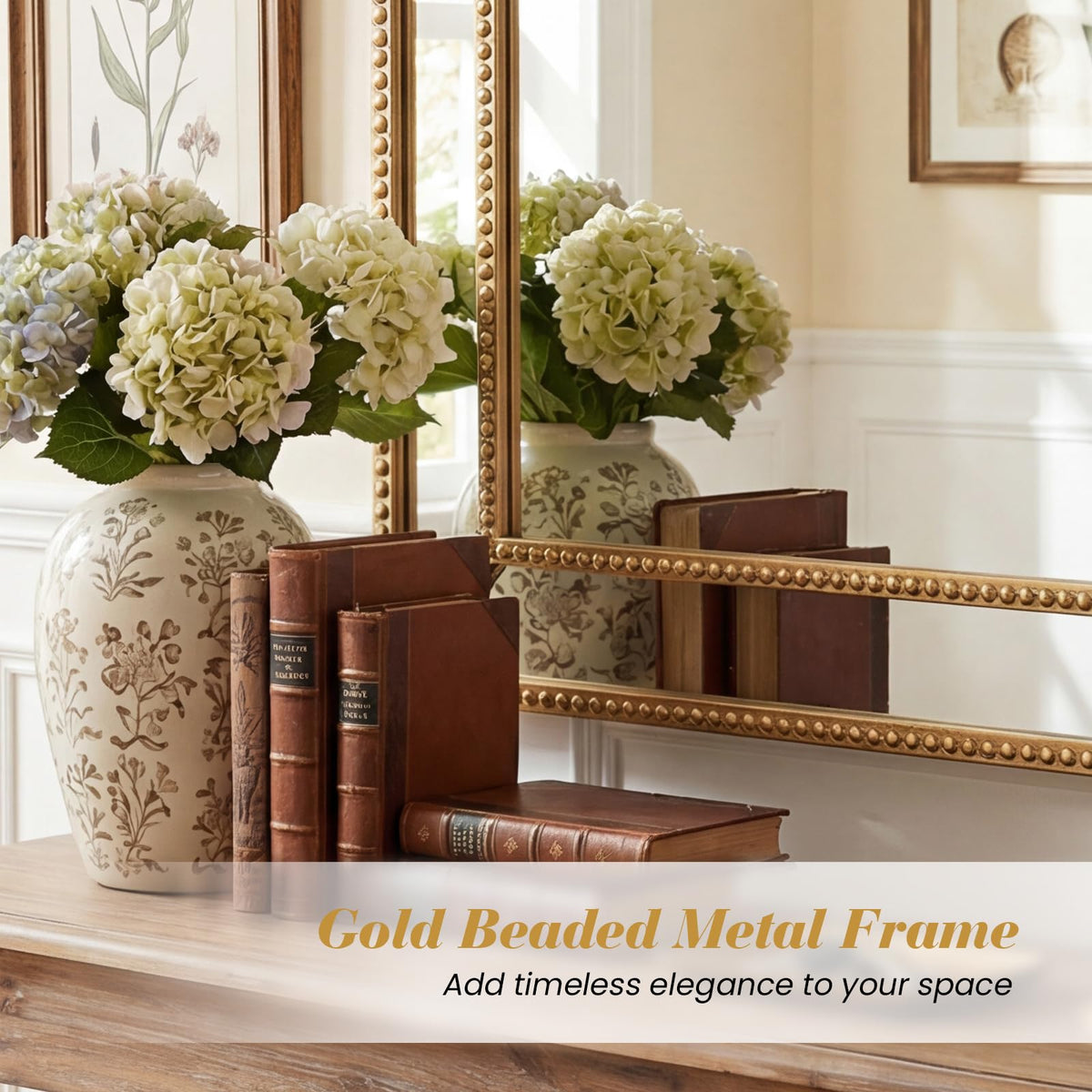 36 x 24 Gold Beaded Rectangle Wall Mirror