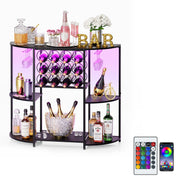 3-Tier Wine Bar Cabinet with LED Lights & Glass Holder