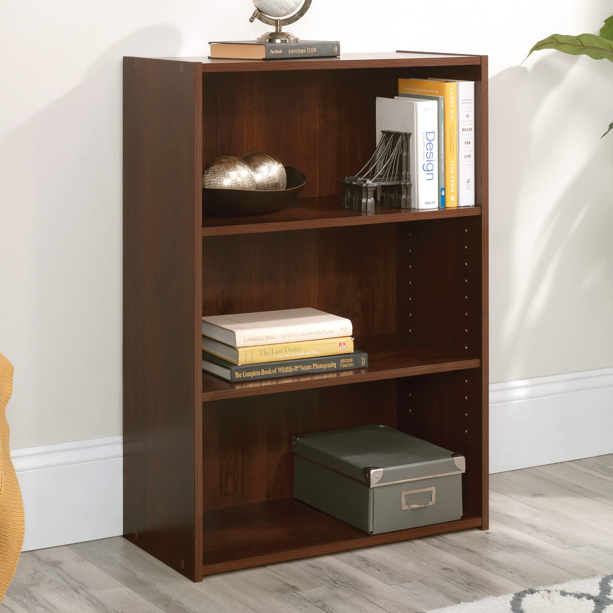 Sauder Beginnings 3-Shelf Bookcase, Bookshelf with Adjustable Storage Shelves, in Brook Cherry finish