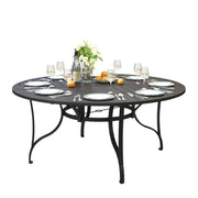 PHI VILLA 67" Outdoor Round Table for 8, Large Metal Wrought Iron Patio Dining Table with Umbrella Hole, All Weather Furniture for Outside Deck, Yard, Porch - Black